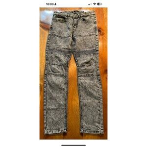 Ferruche Skinny Fit Double Knee Moto Jeans Mens Size 30x32 Black Acid Wash Y2K